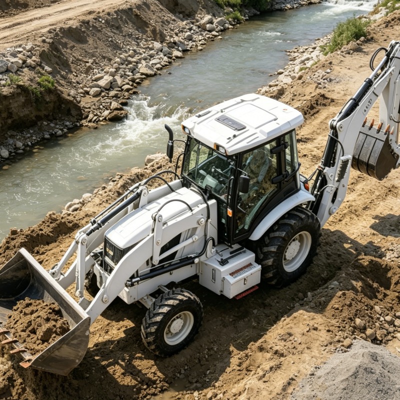 Heavy Equipment Work - Industrieller Baggerlader mit Allradantrieb, Hydraulik und