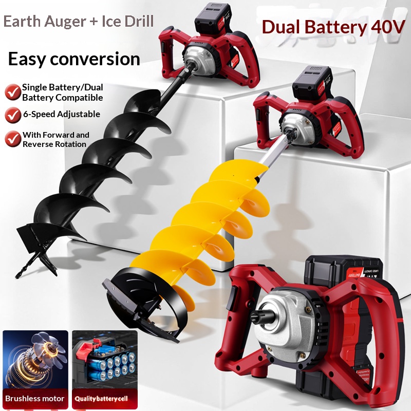 Post Hole Digger - 21V Lithium-Akku Elektrischer Bodenbohrer Winterangel-Eisbohrer Bohr-